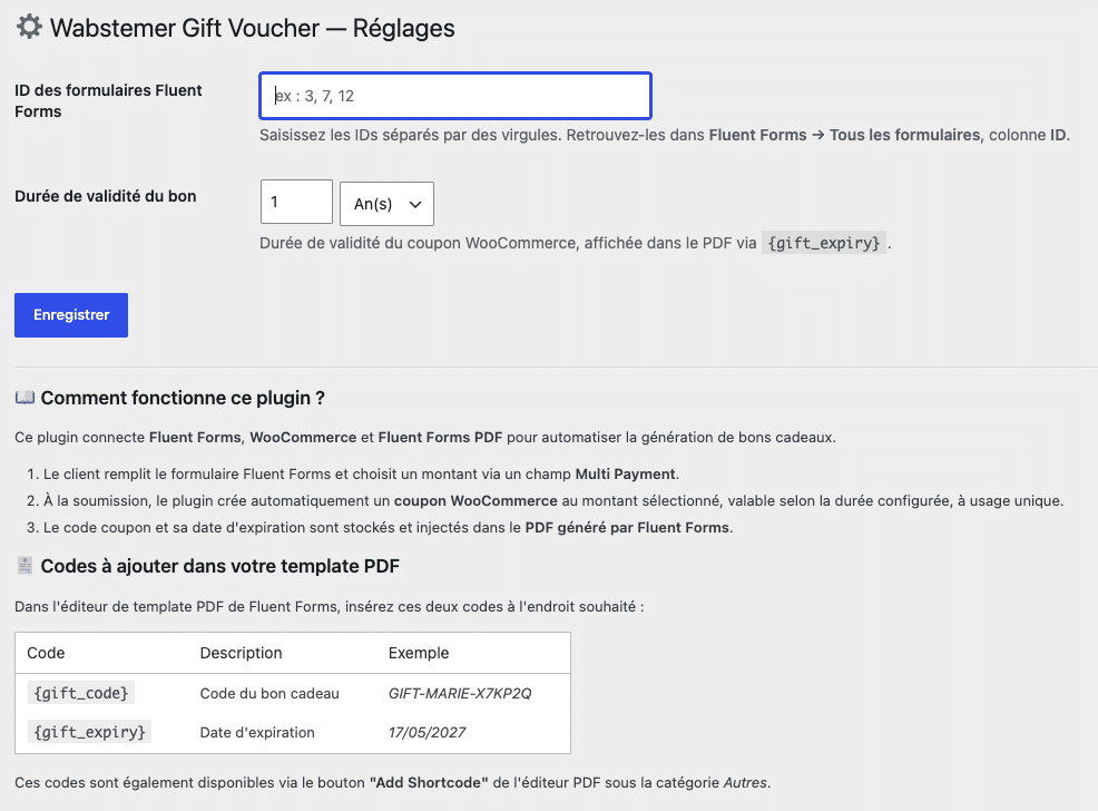 back-office plugin bon cadeau wordpress